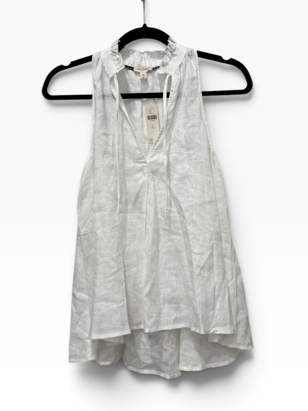 NWT Pilcro Anthropologie White Linen Ruffle Neck Sleeveless Top XXS